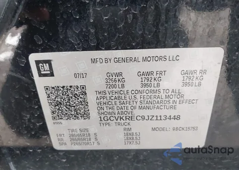 2018 Chevrolet Silverado 1500 2Lt z USA, uszkodzony, nr VIN 1GCVKREC9JZ113448